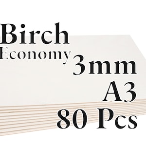 80 Pcs x 3mm - ECONOMY Birch Baltic Plywood - Wood Panel - Laser / CNC / Painting - A3 - Onlywood