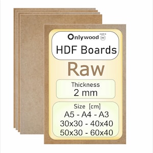 HDF MDF Plates - 2mm – Raw/Natural - Fibreboard - Laser/CNC/Painting - Onlywood