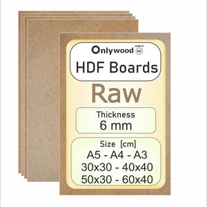 HDF MDF Plates - 6mm – Raw/Natural - Fibreboard - Laser/CNC/Painting - Onlywood