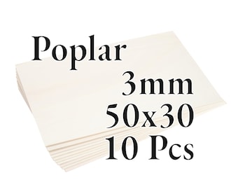 10 Stück x 3 mm – PREMIUM Pappelsperrholz – Holzplatte – Laser/CNC/Lackierung – 50 cm x 30 cm – Onlywood