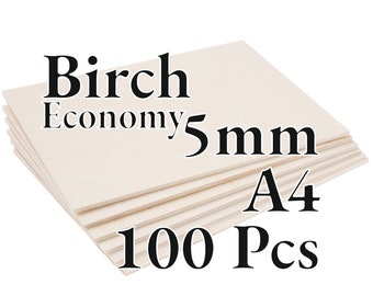 100 Pcs x 5mm - ECONOMY Birch Baltic Plywood - Wood Panel - Laser / CNC / Painting - A4 - Onlywood