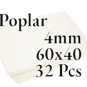 32 Pcs x 4mm - PREMIUM Poplar Plywood - Wood Panel - Laser / CNC / Painting - 60 cm x 40 cm - Onlywood
