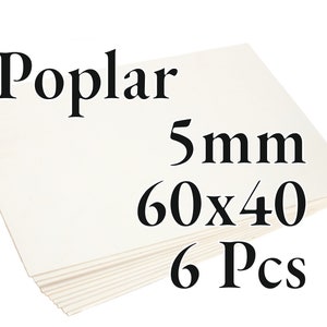 6 stuks x 5 mm - PREMIUM populierenmultiplex - houten paneel - laser / CNC / schilderij - 60 cm x 40 cm - Onlywood