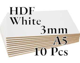 10 Pz x 3 mm - HDF Bianco - Fibra di legno - Laser / CNC / Verniciatura - A5 - Onlywood