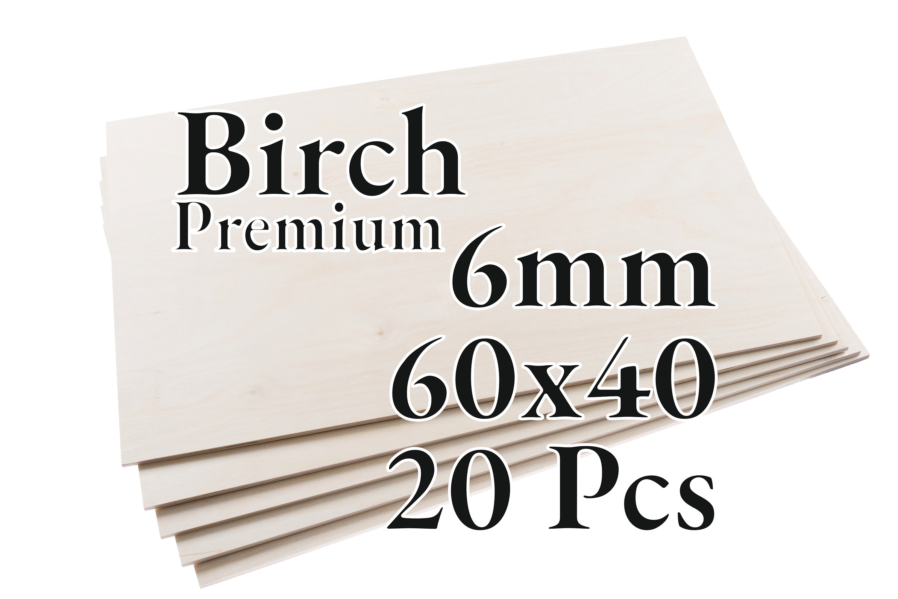 20 Pcs x 6mm - PREMIUM Birch Baltic Plywood - Wood Panel - Laser / CNC / Painting - 60x40 - Onlywood