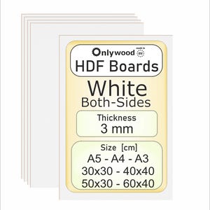 Pannelli in MDF HDF - 3 mm - Bifacciali Bianchi - Pannelli in fibra - Laser/CNC/Verniciatura - Onlywood