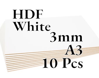 10 Pcs x 3mm - HDF blanc - Panneau de fibres - Laser / CNC / Peinture - A3 - Onlywood