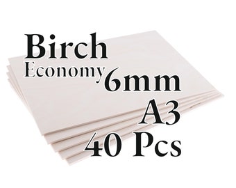 40 Pcs x 6mm - ECONOMY Birch Baltic Plywood - Wood Panel - Laser / CNC / Painting - A3 - Onlywood