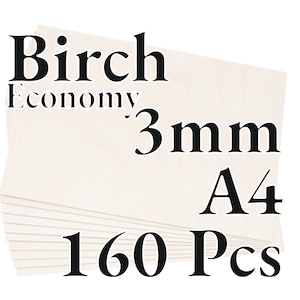 160 Pcs x 3mm - ECONOMY Birch Baltic Plywood - Wood Panel - Laser / CNC / Painting - A4 - Onlywood