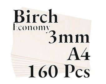 160 Pcs x 3mm - ECONOMY Birch Baltic Plywood - Wood Panel - Laser / CNC / Painting - A4 - Onlywood