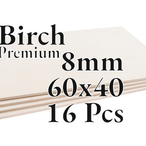 16 Pcs x 8mm - PREMIUM Birch Baltic Plywood - Wood Panel - Laser / CNC / Painting - 60x40 - Onlywood