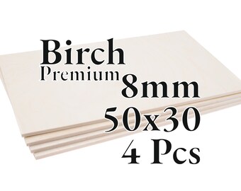 4 Pcs x 8mm - PREMIUM Birch Baltic Plywood - Wood Panel - Laser / CNC / Painting - 50x30 - Onlywood