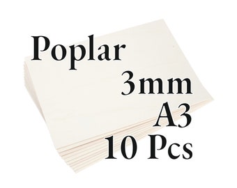 10 x 3 mm - Contreplaqué de peuplier PREMIUM - Panneau de bois - Laser / CNC / Peinture - A3 - Onlywood