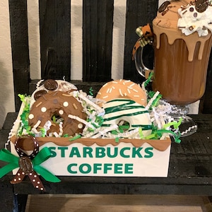 Fake coffee donuts. Faux treats
