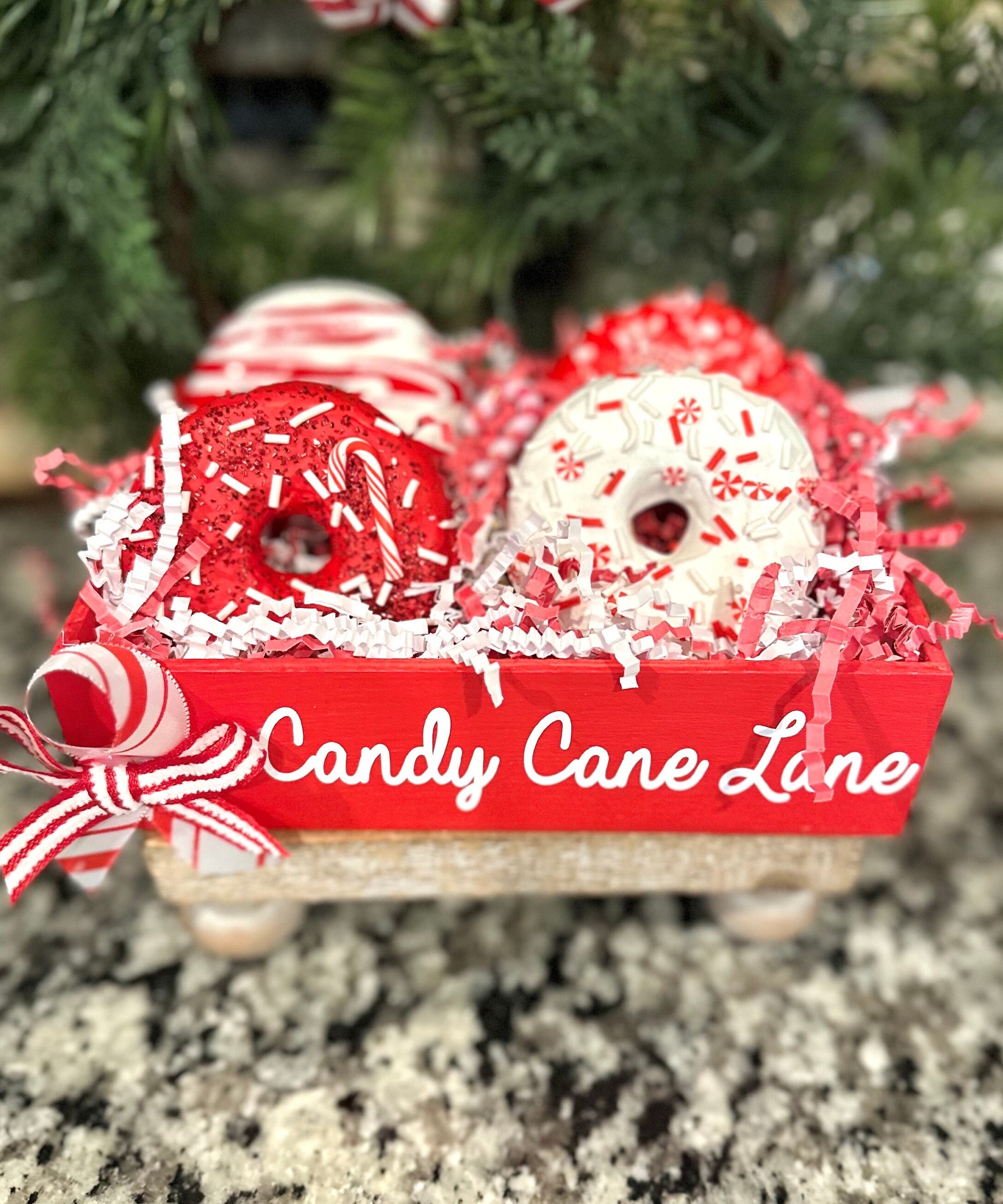 Fake Candy cane donuts. Candy cane lane mini mug.