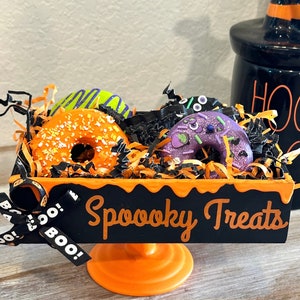 Fake Halloween Donuts. Faux donuts in crate. Spooky treats!