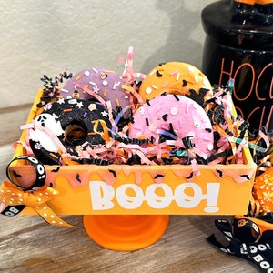 Fake Halloween Donuts. Faux donuts in crate. Booo!
