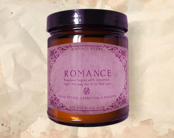 Romance - Manifestation Candle - 8 oz Hand Poured Soy Blend Wax - Healing Witchy Intention Spell