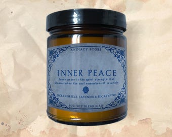 Inner Peace - Manifestation Candle - 8 oz Hand Poured Soy Blend Wax - Healing Witchy Intention Spell