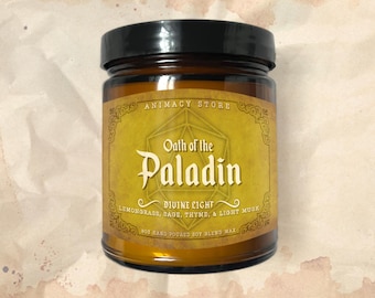 PALADIN Candle - DnD Class - 8 oz Hand Poured Soy Blend Wax - Nerdy Anime Video Game Gift