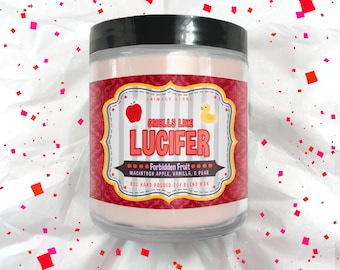 LUCIFER Inspired Candle - Horror Hell Hotel - 8 oz Hand Poured Soy Blend Wax - Video Game Nerdy Gift