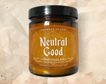 NEUTRAL GOOD Candle - Moral Alignment - 8 oz Hand Poured Soy Blend Wax - Nerdy Anime Video Game Gift