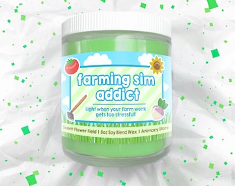 Farming Sim Addict CANDLE! - Stardew Valley Harvest Moon - 8 oz Hand Poured Soy Blend Wax - Video Game Nerdy Gift