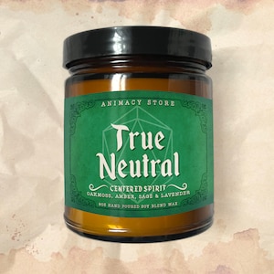 TRUE NEUTRAL Candle - Moral Alignment - 8 oz Hand Poured Soy Blend Wax - Nerdy Anime Video Game Gift