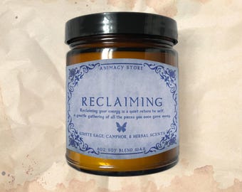 Reclaiming - Manifestation Candle - 8 oz Hand Poured Soy Blend Wax - Healing Witchy Intention Spell
