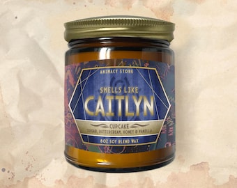 CAITLYN Inspired Candle - 8 oz Hand Poured Soy Blend Wax - Nerdy Anime Video Game Gift