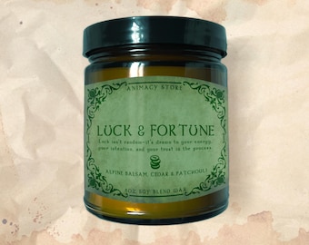 Luck & Fortune - Manifestation Candle - 8 oz Hand Poured Soy Blend Wax - Healing Witchy Intention Spell