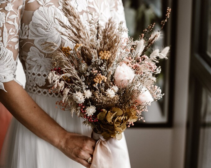 Bouquet de mariée en fleurs séchées sur mesure - Etsy France