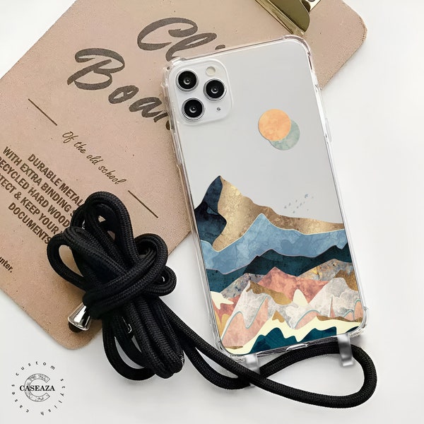 Mountains Crossbody phone case iPhone 15 14 13 Pro Max Сlear iPhone 15 14 Plus iPhone 13 12 mini IPhone 12 11 IPhone XS Max XR X csz488