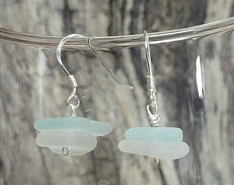 Blue Sea Glass Earrings - Genuine beach glass jewelry- blue earrings- beach jewelry- valentines day earrings- beach gift- blue sea glass-