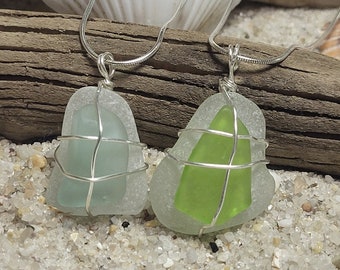 Wire wrapped sea glass pendant, Stirling silver wrapped, beach glass pendant, beach necklace
