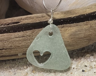 Rare Blue Sea Glass Necklace- Heart Necklace- Valentines day gift- Gift for her- Sea Glass Jewelry- nautical gifts- beach glass necklace