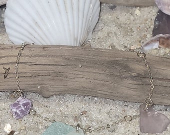 Anklet , eco friendly jewelry,  recycled charm , beach anklet,  sterling silver,  pink beach glass, gift for her,