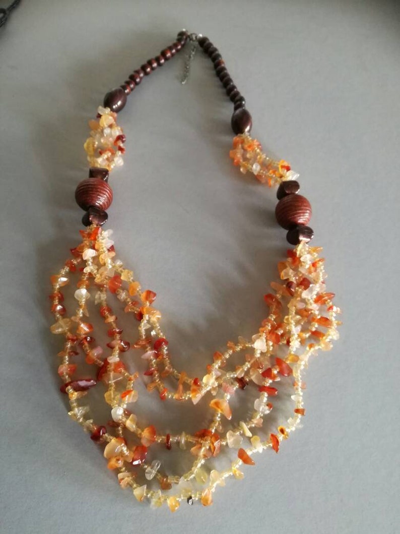 vintage ethnic style Carnelian agate gemstone and bead necklace