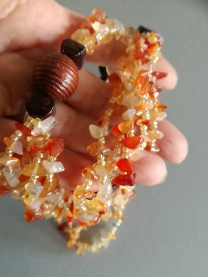 vintage ethnic style Carnelian agate gemstone and bead necklace