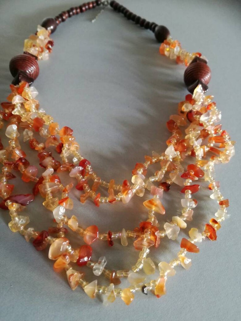vintage ethnic style Carnelian agate gemstone and bead necklace
