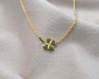 Gold Plated Four Leaf Clover Necklace, Minimalist Lucky Charm Pendant, Dainty Brass Necklace, Everyday Gold Jewelry, Gift For Women