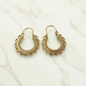 Ethnic Brass Hoop, Tribal Earrings, Brass Earrings,Handmade Brass Dangle Earrings, Boho Tribal Ethnic Jewelry, Handmade Festival Earrings