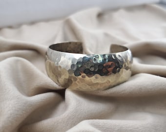 Brass Hammered Brass Cuff Bangle, Antique Silver Finish Bracelet, Wide Minimal Statement Bracelet, Adjustable Handmade Jewelry, Gift For Her