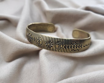 Tribal Brass Cuff Bracelet, Gold Plated Brass Bangle, Adjustable Boho Cuff, Bohemian Jewelry, Vintage Style Brass Cuff, Handmade Jewelry