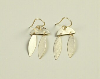 Minimalist Gold Plated Brass Dangle Earrings, Handmade Leaf Drop Earrings, Modern Geometric Earrings Lightweight Boho Jewelry Gift For Women