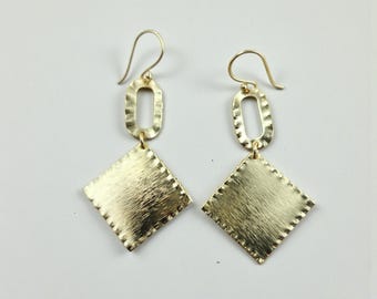 Geometric Gold Plated Brass Earrings Modern Dangle Earrings Minimalist Statement Earrings Handmade Earrings Boho Chic Earrings Gift For Her