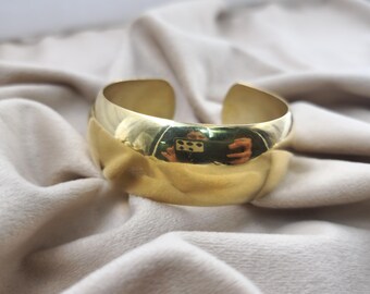 Gold Plated Brass Cuff Bangle, Wide Minimal Statement Bracelet, Handmade Jewelry, Adjustable Bracelet, Modern Jewelry Gift For Women
