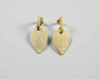 Gold Minimalist Brass Dangle Earrings, Matte Gold Plated Brass Leaf Earrings, Modern Geometric Drop Earrings, Handmade Gift For Women