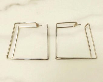 Large Geometric Square Hoop Earrings, Gold Plated Geometric Jewelry, Statement Hoops, Dangle Jewelry, Brass Jewelry, Gift For Woman