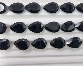 Faceted Pear Shape Black Onyx Gemstone: 10x14mm Loose Stone